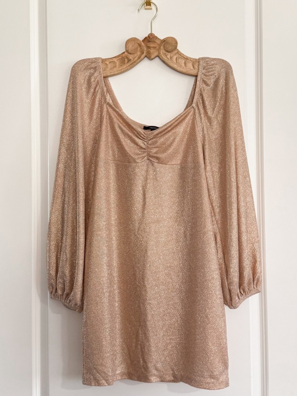 Forever 21 Rose Gold Metallic Off Shoulder Midi Dress NWOT Large